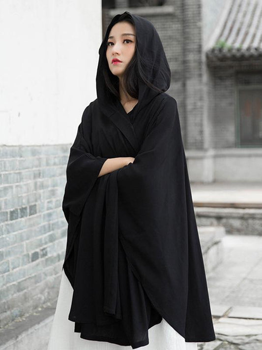 flowersverse Simple Solid Loose Batwing Sleeve Hood Cape