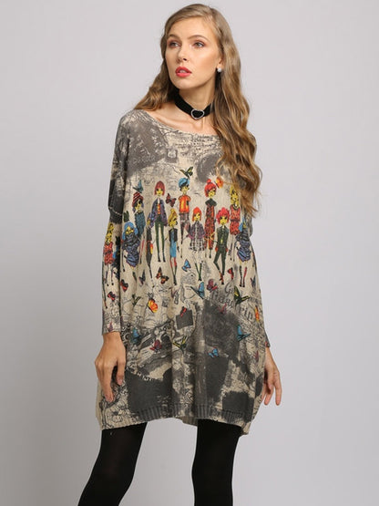 flowersverse Urban Colorful Knitting Printed Long Sleeves Sweater