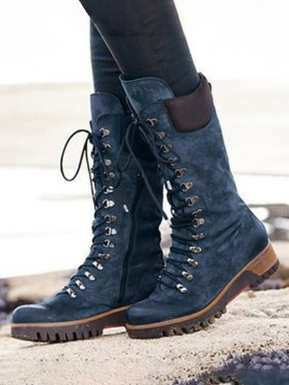 flowersverse Retro Suede Zipper Martin Combat Boots