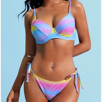 flowersverse Women's Swimwear Bikini Normal Swimsuit 2 Piece Printing Gradient Color Rainbow Bathing Suits Sports Summer