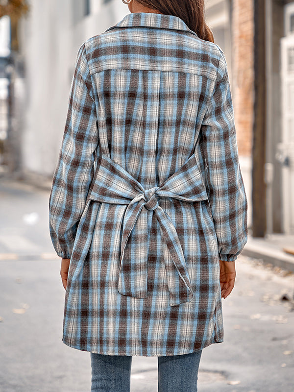 flowersverse Plaid Loose Wrap Lapel Blouses&shirts Tops