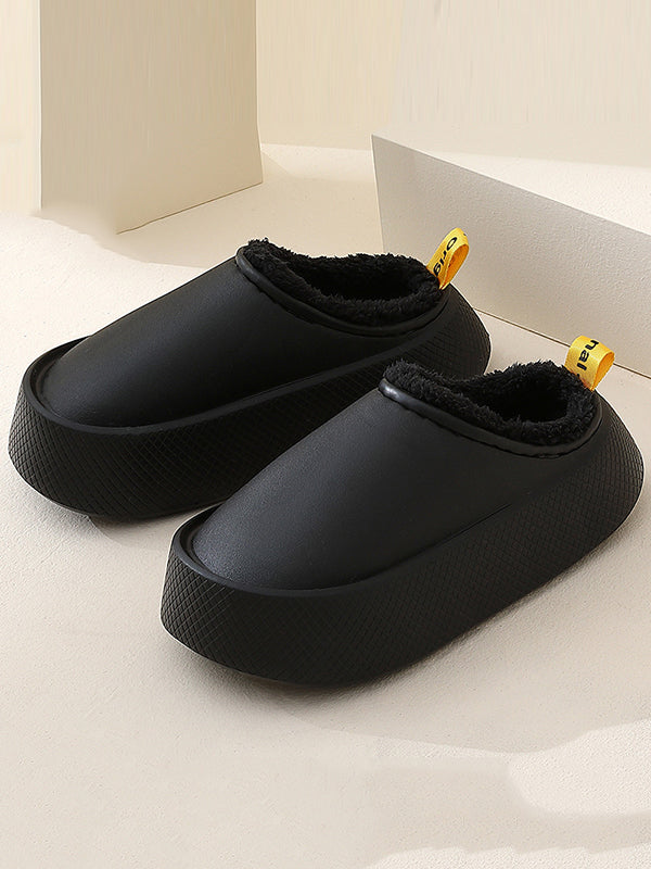 flowersverse Home Non-Slip Keep Warm Velvet Waterproof Solid Color Slippers