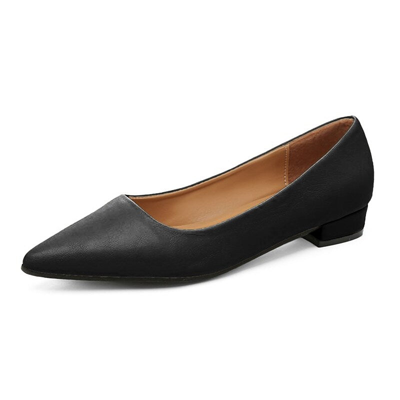 flowersverse Women's Flats Dress Shoes Office Work Daily Summer Low Heel Pointed Toe Business Classic Minimalism Leather Loafer Almond Black White