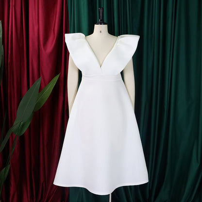 flowersverse Women's Deep V Neck Sexy Swing Formal Party Dress