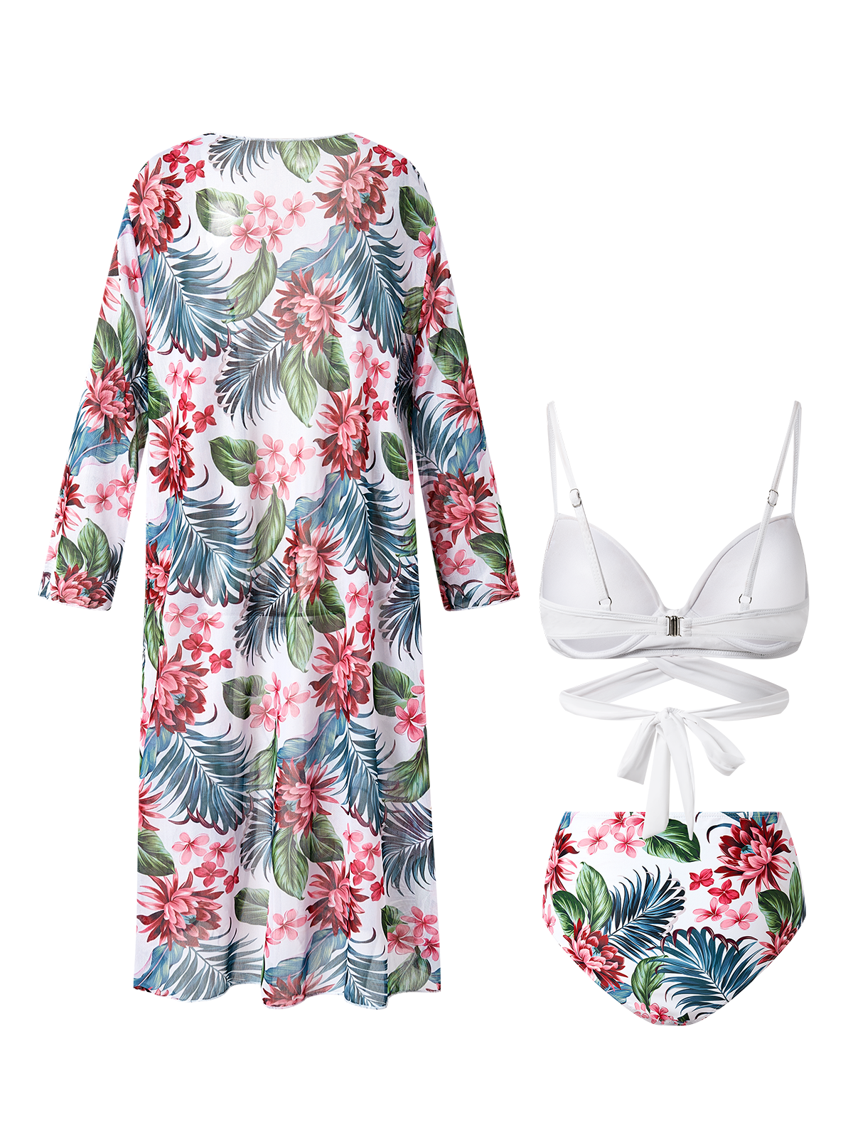 flowersverse Elegant Floral Printing Spaghetti Bikinis Three-Piece Set