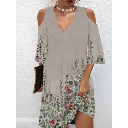 flowersverse Women's Casual Dress Shift Dress Print Dress Floral Cut Out Print V Neck Mini Dress Active Fashion Outdoor Daily Half Sleeve Regular Fit Blue Green Khaki Spring Summer S M L XL XXL