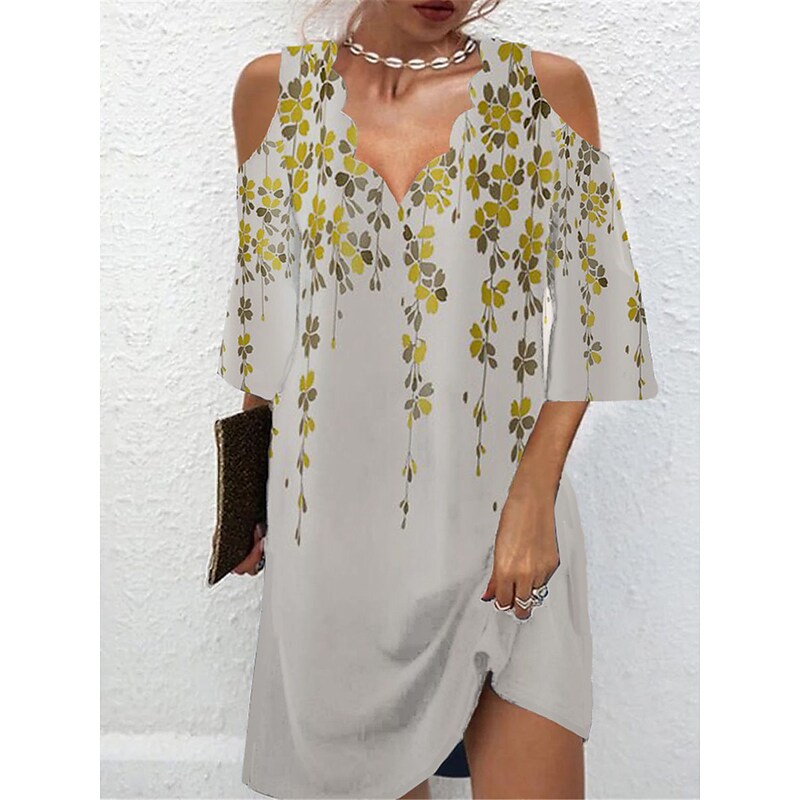 flowersverse Women's Casual Dress Shift Dress Print Dress Floral Cut Out Print V Neck Mini Dress Active Fashion Outdoor Daily Half Sleeve Regular Fit Blue Green Khaki Spring Summer S M L XL XXL