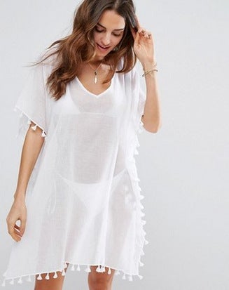 flowersverse Women's Foreign Trade Round-Necked Chiffon Tassel Dress Large Size