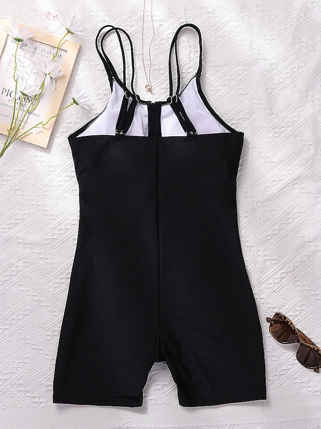 flowersverse Women's Swimwear One Piece Normal Swimsuit Front Zip Solid Color Black Army Green Bodysuit Bathing Suits Sports Summer