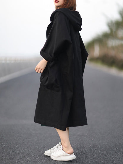 flowersverse Original Solid Hooded Long Sleeve Outerwear&Coat