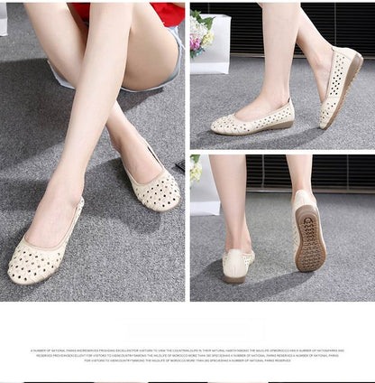 flowersverse Fashion Genuine Leather Casual Loafers Shoes Women Sandals Summer Shoes Flats with Hollow Out Size 35-43