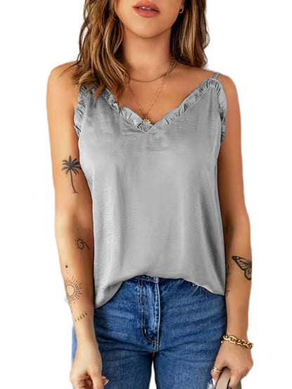 flowersverse Casual Solid Color Falbala Camisole Vest Top