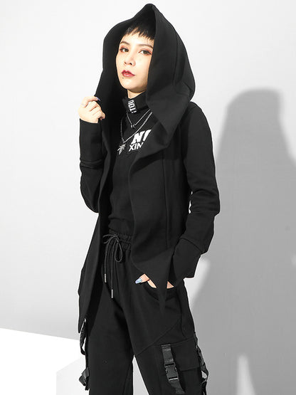 flowersverse Original Solid Irregularity Elasticity Hooded Outwear