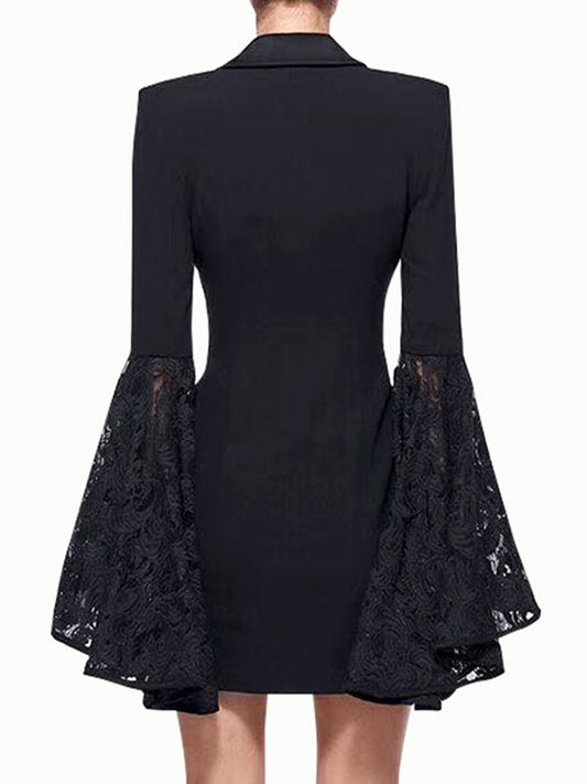 flowersverse Asymmetric Buttoned Solid Color Split-Joint Flared Sleeves Long Sleeves Notched Collar Outerwear Blazer