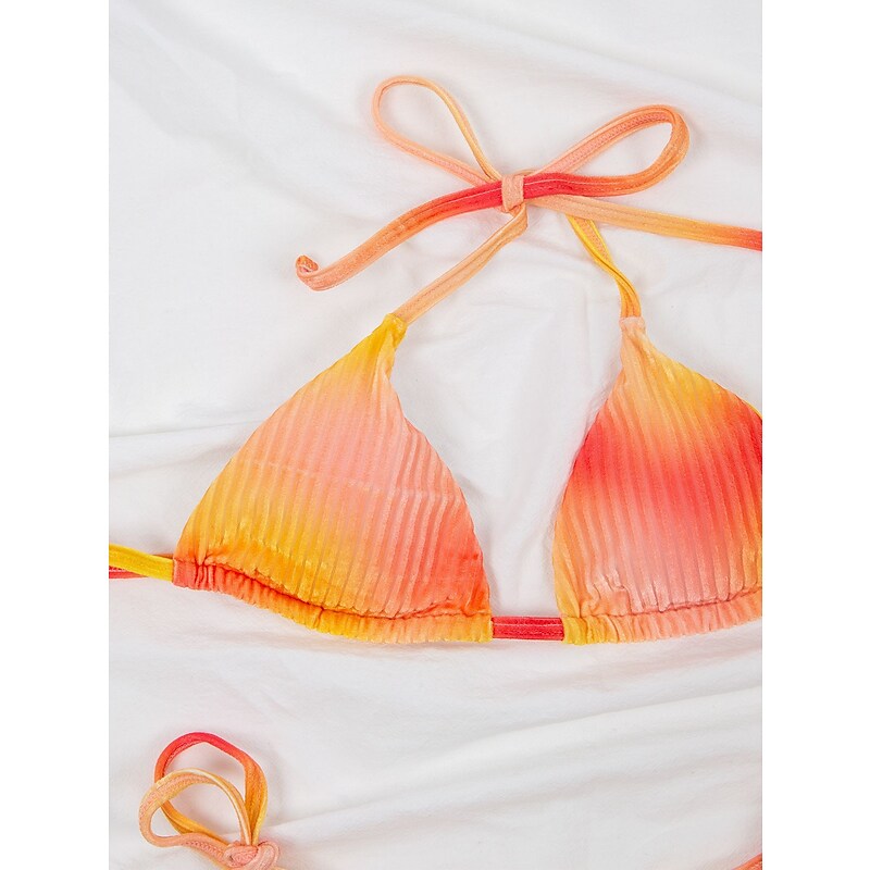 flowersverse Women's Swimwear Bikini 2 Piece Normal Swimsuit Water Sports Ruched Open Back Tie back / Tie front Print Gradient Yellow Orange Halter Padded V Wire Bathing Suits New Vacation Sexy / Modern / Cute