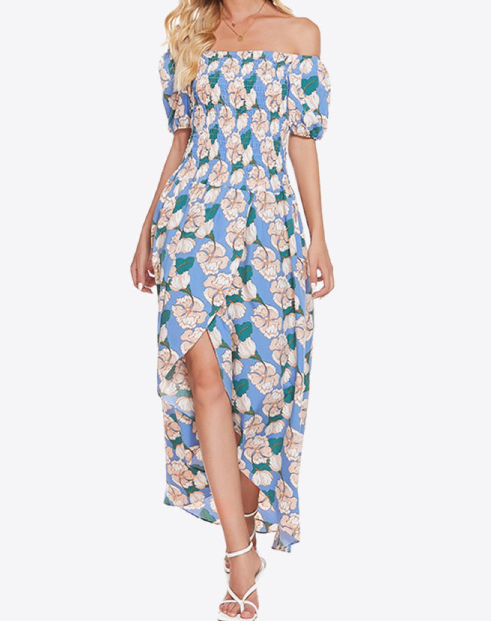 flowersverse Floral Off-Shoulder Slit Maxi Dress