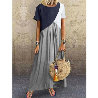 flowersverse Summer Dress For Women Ladies Boho Maxi Dress Casual Short Sleeve Office Dress Holiday Beach Sundress Plus Size