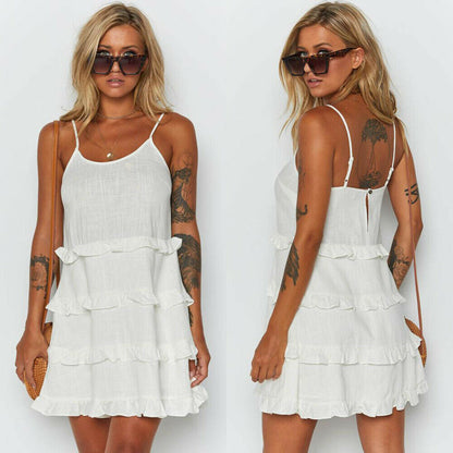 flowersverse Women Summer Boho Sleeveless Dress Ruffle A-Line Short Mini Dress