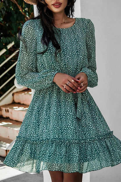 flowersverse Lace-Up Floral Printed Ruffle Dress