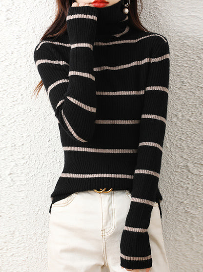 flowersverse Urban Skinny Striped High-Neck Sweater Tops