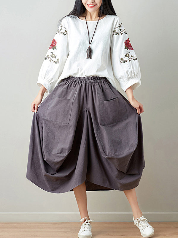 flowersverse Artistic Retro Ramie Cotton 6 Colors Loose Irregular Elasticity Skirt