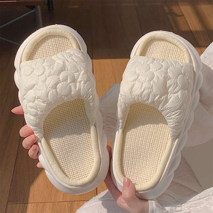 flowersverse And Sweet Bubble Flower Soft Thick Bottom Linen Slippers