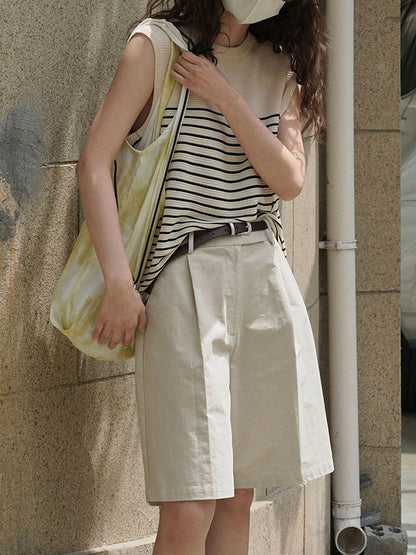 flowersverse Striped Loose Sleeveless Round-neck Vest Top