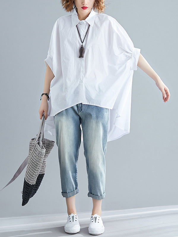 flowersverse Irregular High-Low Oversize Batwing Sleeve Shirt