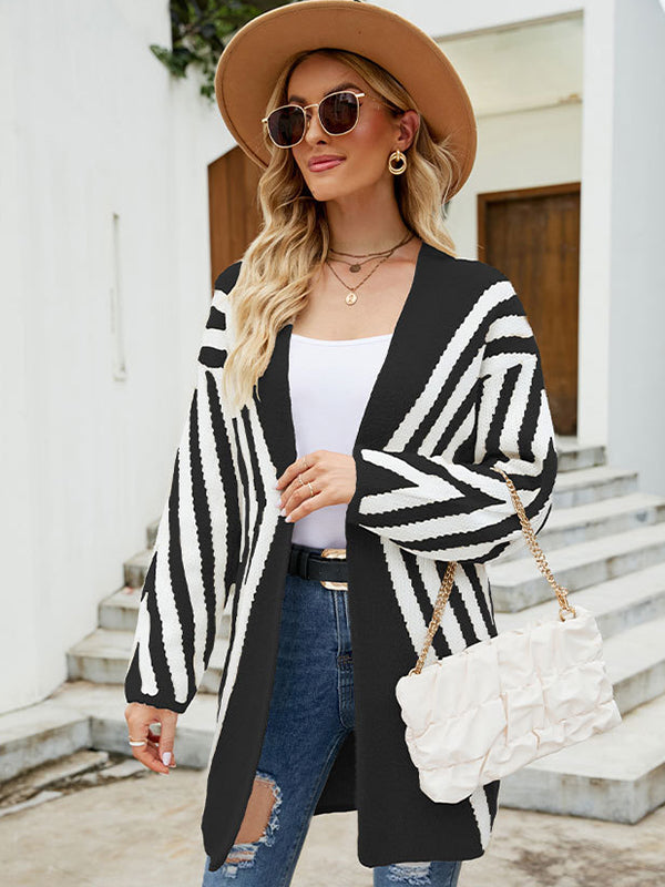 flowersverse Loose Rhombus Stripes Cardigan Tops