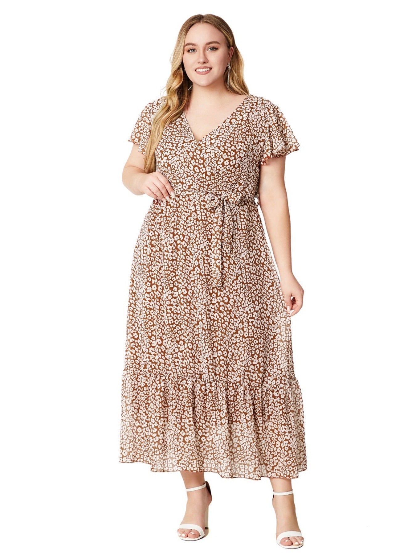 flowersverse Women's Summer Plus Size V-Neck Dress