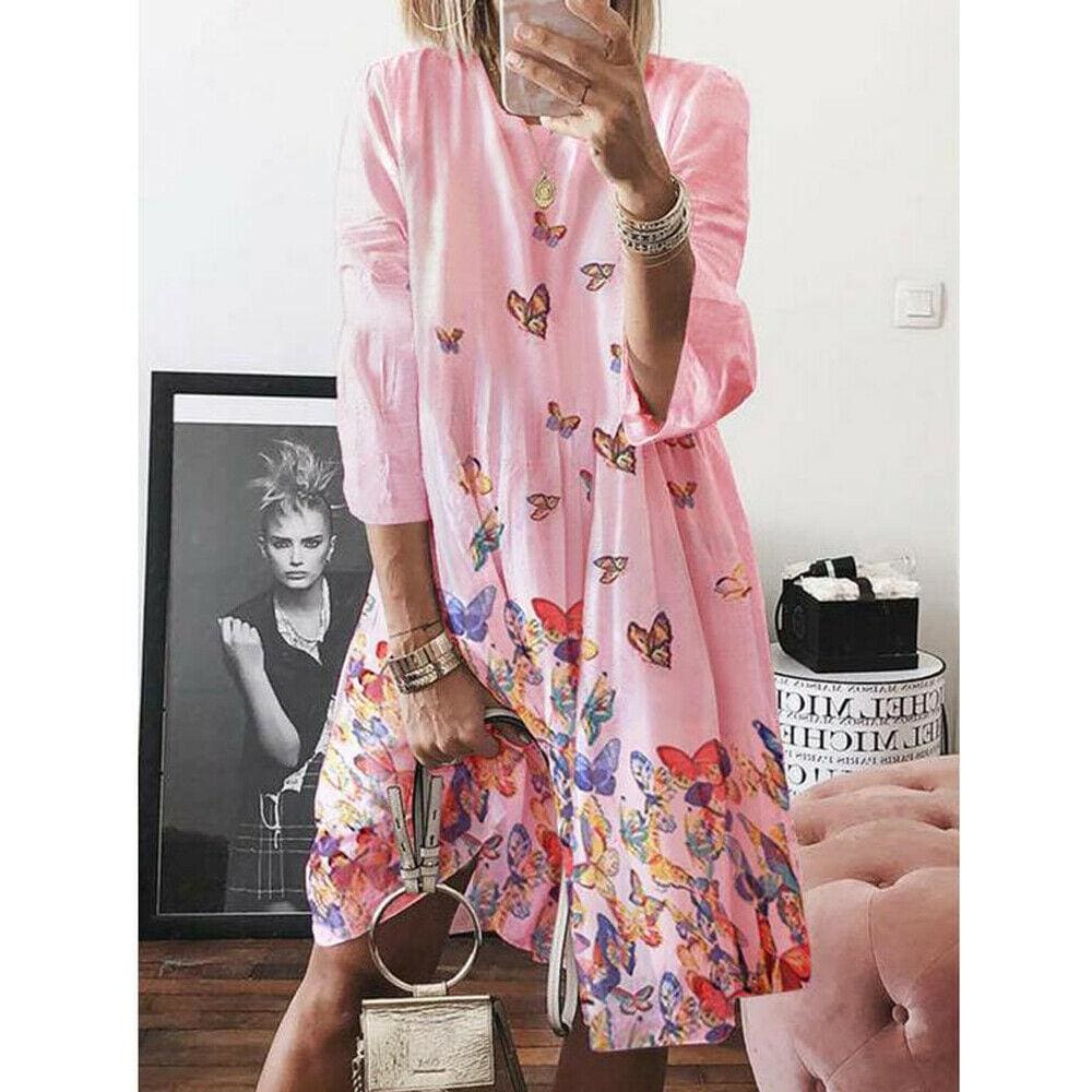 flowersverse Women Holiday Autumn Long Sleeve A-Line Ladies Casual Maxi Dress Summer Boho Beach Dress Sundress