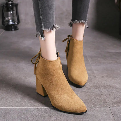 flowersverse European And American Martin Boots Pointed High Heels Plus Size Women