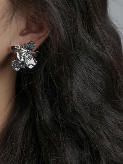 flowersverse Normcore Three-Dimensional Silver Flower Shape Earrings