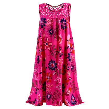 flowersverse Women's Plus Size Curve A Line Dress Floral Round Neck Lace Sleeveless Spring Summer Casual Knee Length Dress Causal Daily Dress / Print