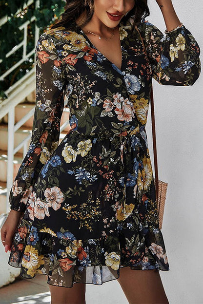 flowersverse Chiffon V-Neck Floral Print Dress