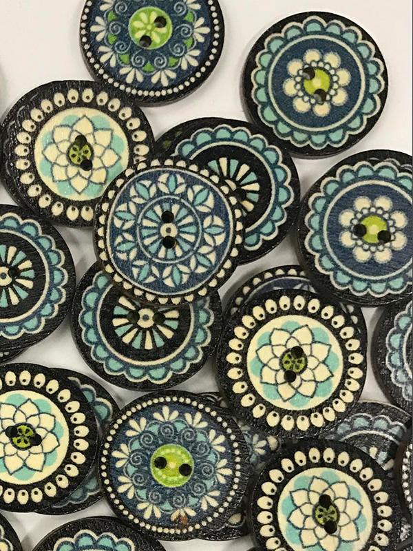 flowersverse Plain Color Pattern Wooden Round Button