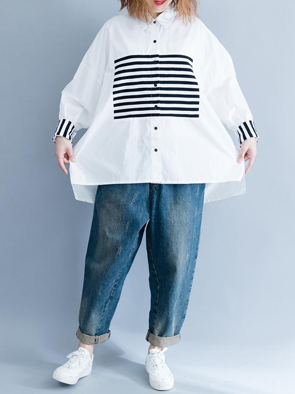 flowersverse Stripe Split-joint White Shirt