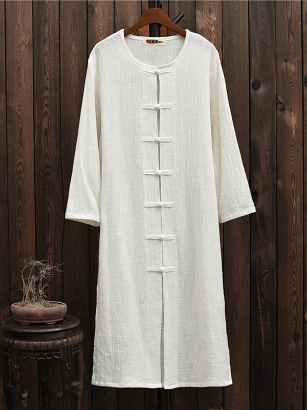 flowersverse Soft White Frog Ramie Cotton Linen Outwear Cardigan