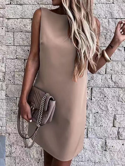 flowersverse Women's Casual Dress Tank Dress Loose Dress Plain Backless Crew Neck Midi Dress Active Fashion Outdoor Daily Sleeveless Regular Fit Black Wine Khaki Spring Summer S M L XL XXL