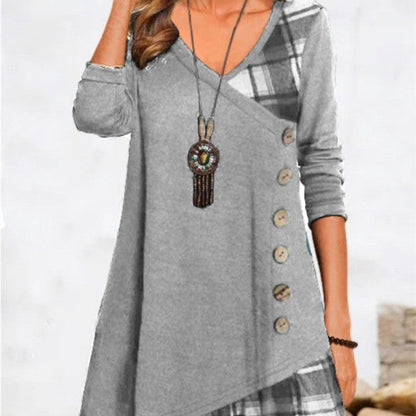 flowersverse Casual Patchwork Long Sleeve Dress For Women