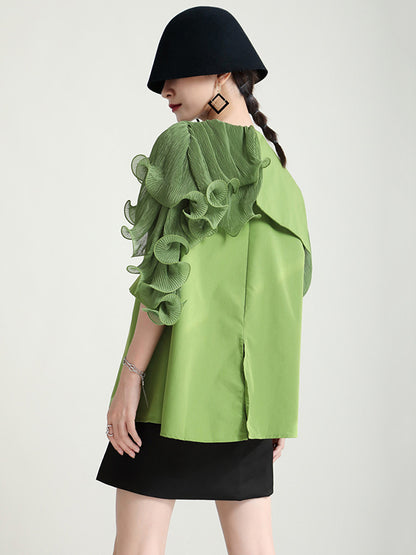 flowersverse Stylish Asymmetric Split-Joint Falbala With Belted Half Sleeves Blouses