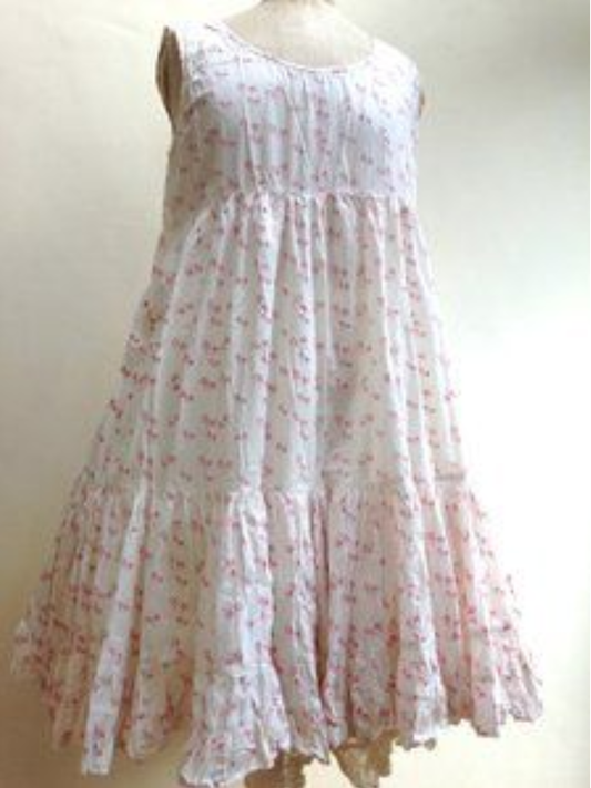 flowersverse Pink A-Line Cotton-Blend Sleeveless Weaving Dress