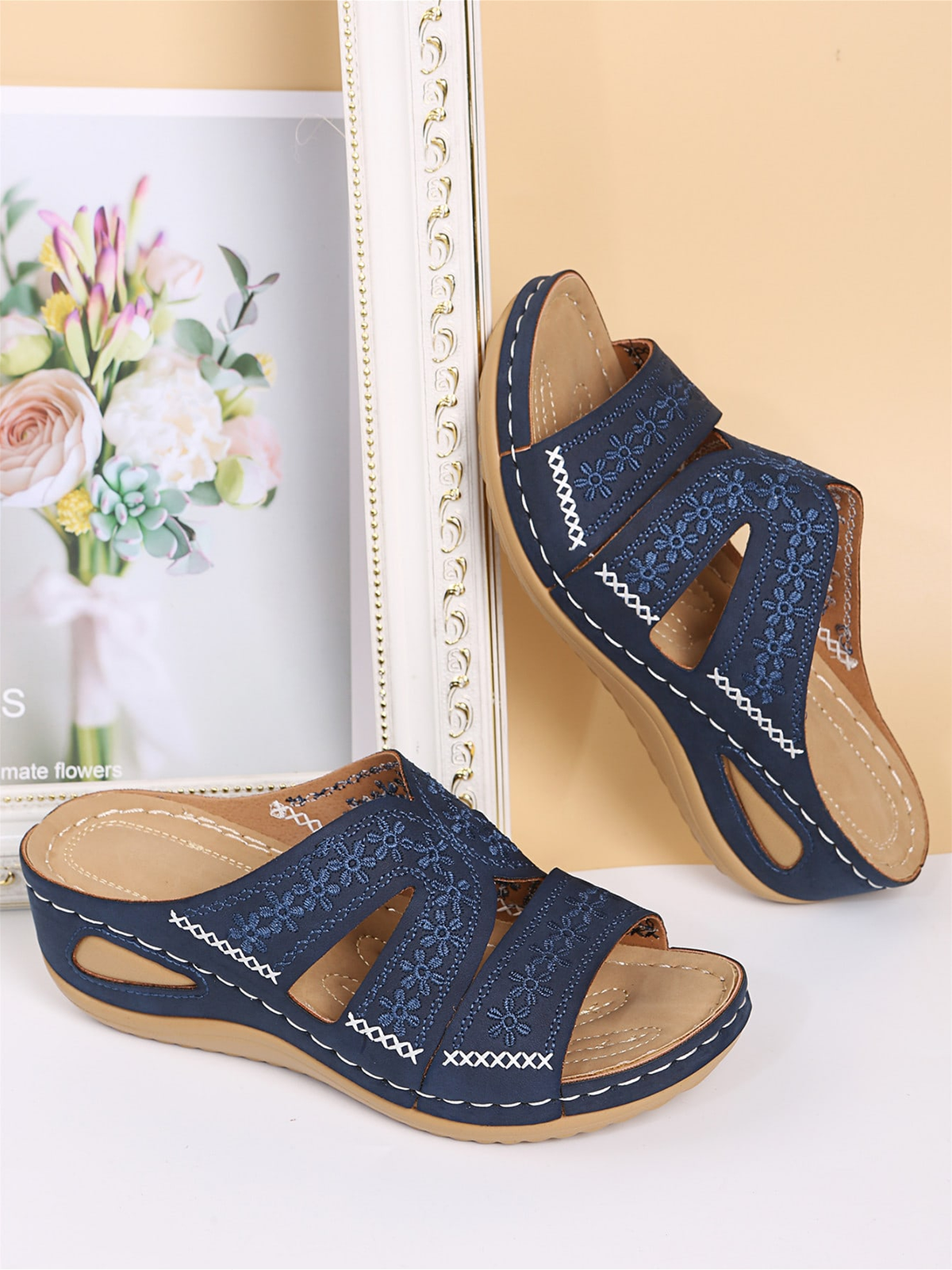 flowersverse Flower Embroidered Casual Beach Sandals Slippers