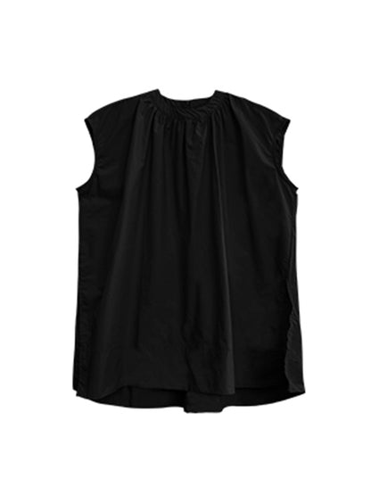 flowersverse Pleated Solid Color Split-Side Zipper Loose Sleeveless Round-Neck Blouses&Shirts Tops