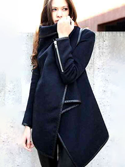 flowersverse Original Asymmetric Split-Joint High-Neck Woolen Coat