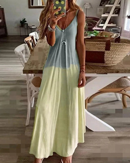 flowersverse Women's Strap Dress Maxi Long Dress Sleeveless Color Gradient Summer Plus Size Hot Blue Yellow Blushing Pink Gray