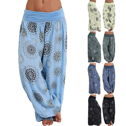 flowersverse Women's Yoga Pants Quick Dry Moisture Wicking Zumba Belly Dance Yoga Bloomers Black Green Yellow Plus Size Sports Activewear Stretchy Loose / Dusty Blue