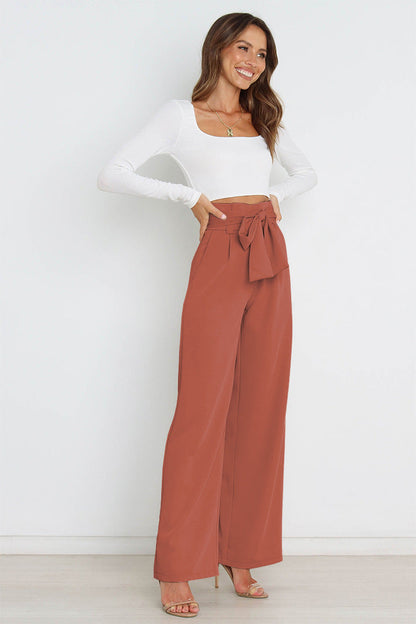 flowersverse Straight Fashion Workwear Women's Suit Pants Casual Wide Leg Trousers Belt Dress