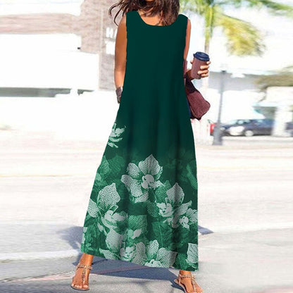 flowersverse Women's Casual Dress Shift Dress Long Dress Maxi Dress Navy Blue Blue Green Sleeveless Floral Print Spring Summer U Neck Vacation  S M L XL XXL 3XL