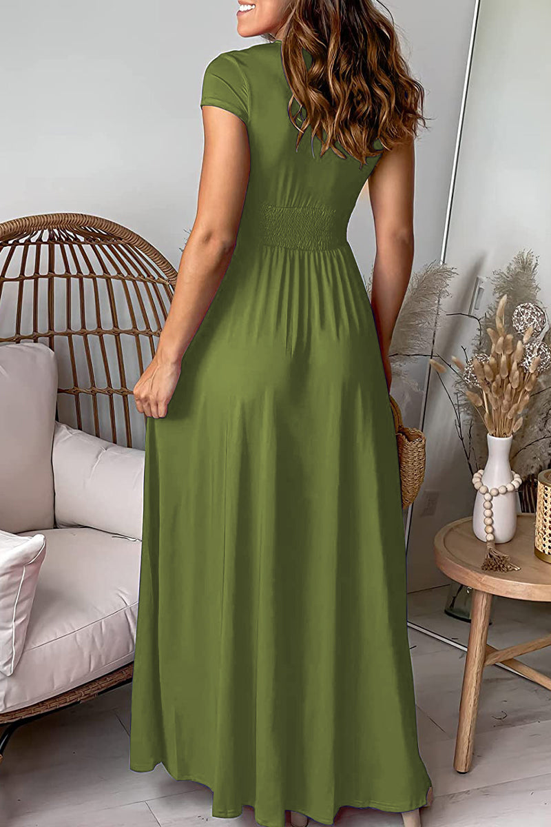 flowersverse Elegant Solid Slit V Neck Evening Dress Dresses(7 Colors)